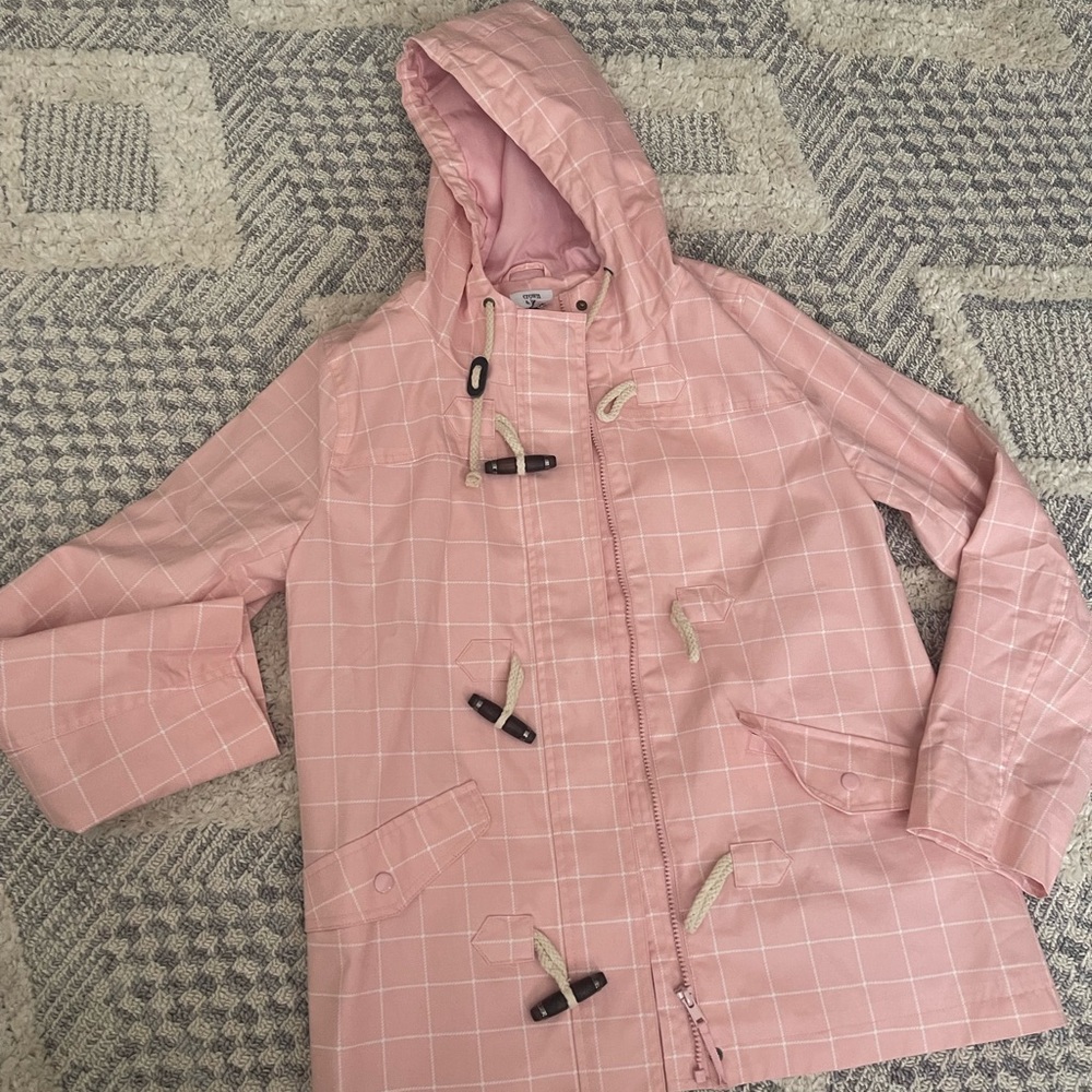 Crown & Ivy Pink Plaid Parka Rain Coat Jacket Toggle Utility Field Jacket Small